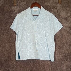 fresh produce Light Blue Floral Print Button Front Top Made In The USA Sz Small